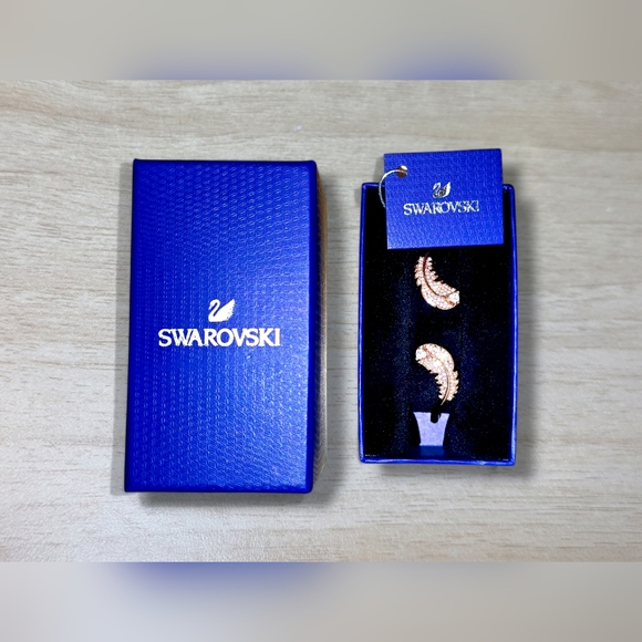 Swarovski Idyllia Feather Bangle Bracelet White Crystals Rose Gold - Picture 7 of 8